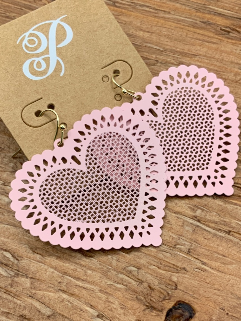 Plunder Design Pink Heart Filigree Drop Earrings